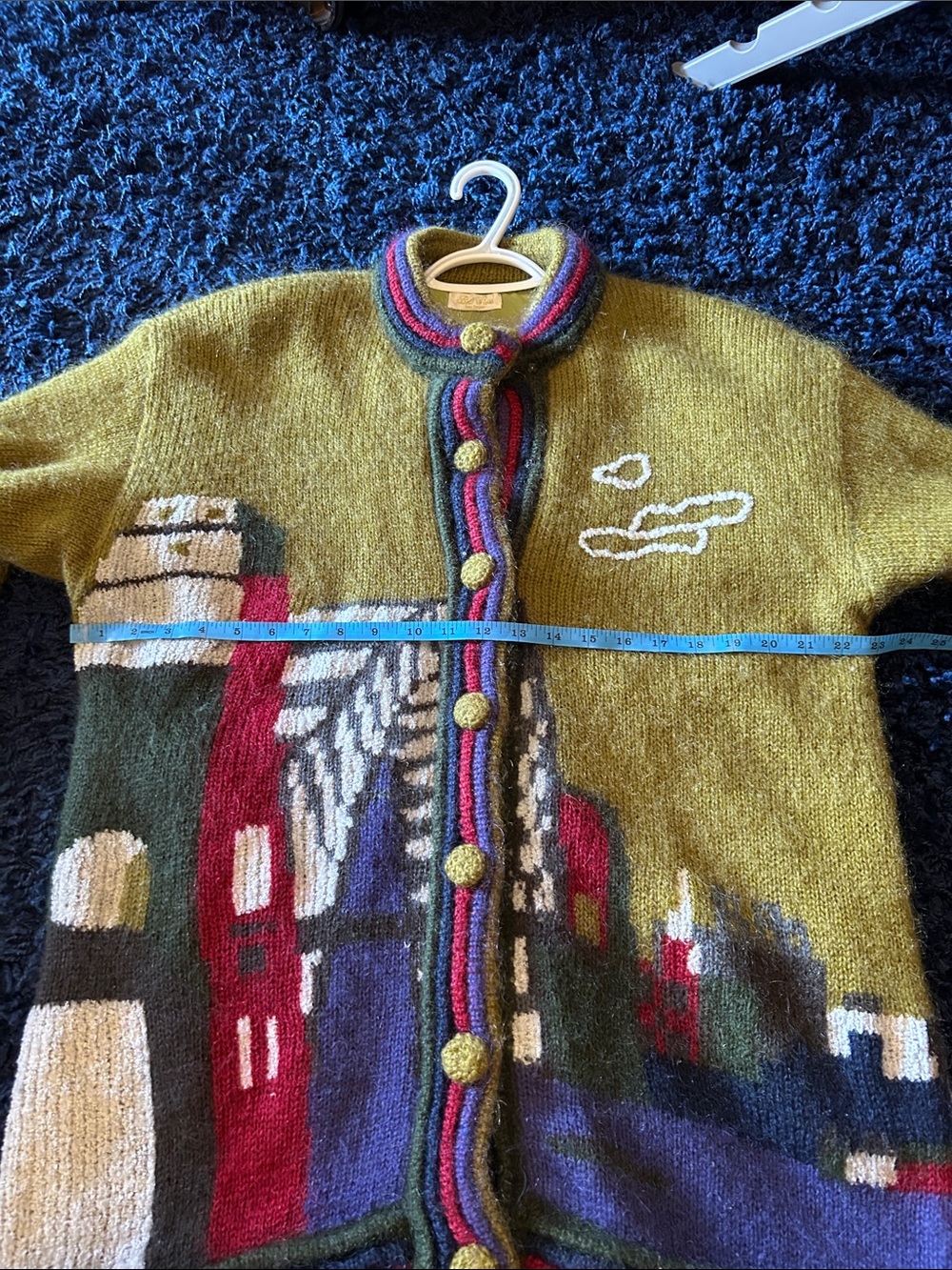 Vintage Olive Green Scenic Knit Button-Front Sweater Jacket - Picture 2 of 12